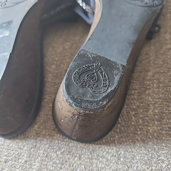 Brighton Y2K Lilian Black Wedge Pewter Flower Charm Slip On Sandals Shoes 8 - Picture 8 of 8